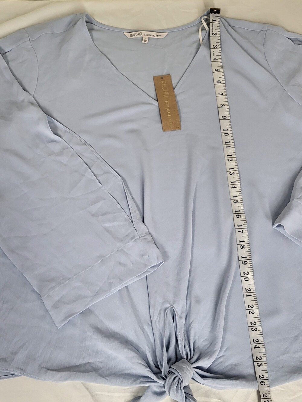 NEW Rachel Rachel Roy Blue Tie-Front Cold Shoulder Open Long Sleeve Blouse  2X - Picture 8 of 12